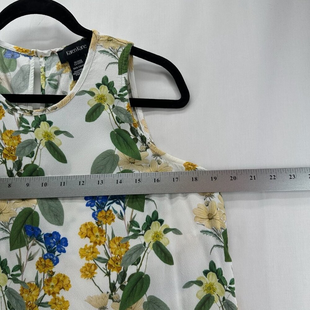 Karen Kane Ruffle Hem Tank Top Women M Round Neck Sleeveless Floral White Yellow - Picture 7 of 10
